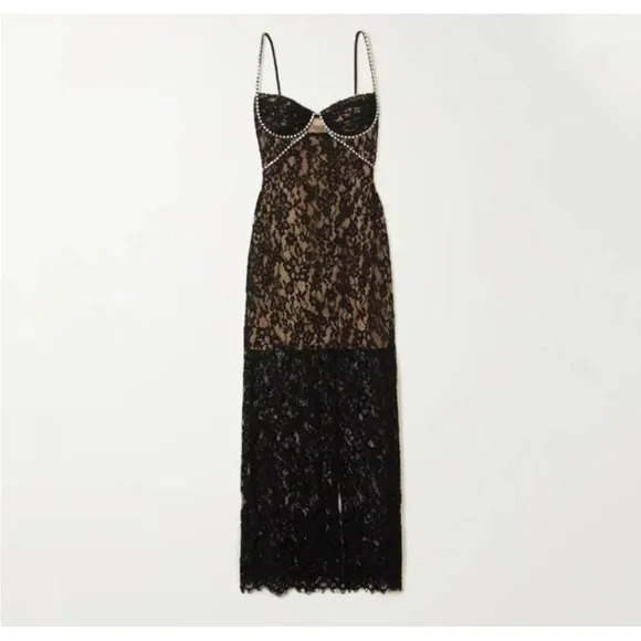 Self-Portrait | Dresses | Self Portrait Black Lace Rhinestone Embellished  Shoulder Strap Long Dress Nwot | Poshmark